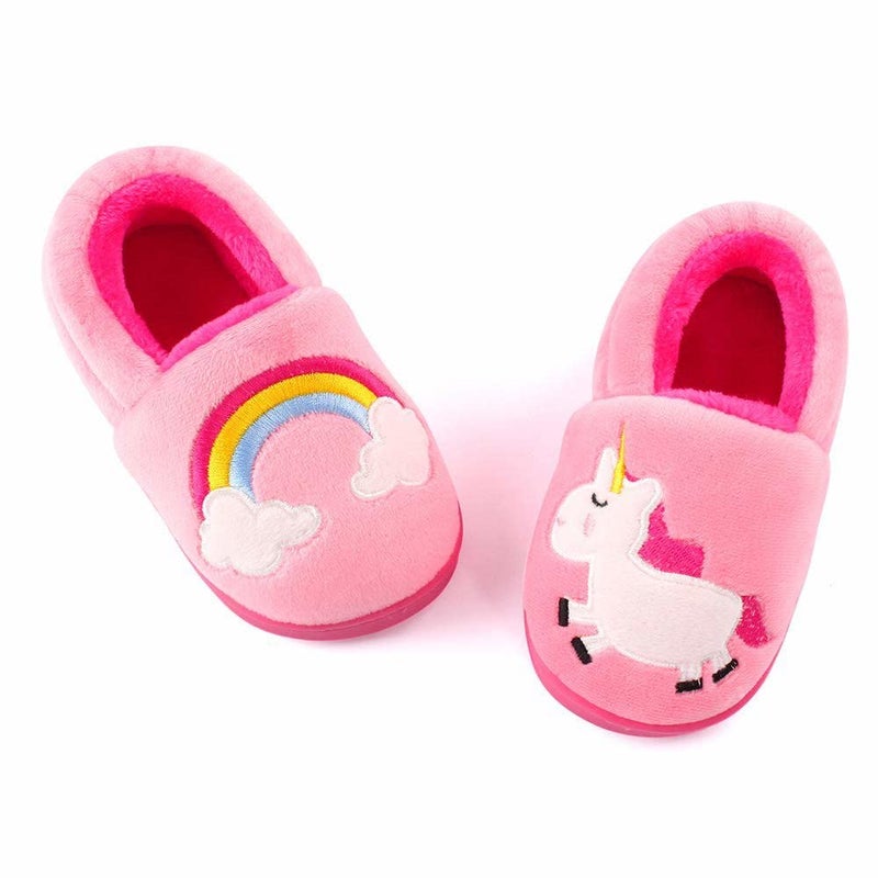 ESTAMICO Girls Plush Warm Slippers Cute Animal Kids Winter Indoor Outdoor House Shoes, Pink 7-8 Toddler - Image 2